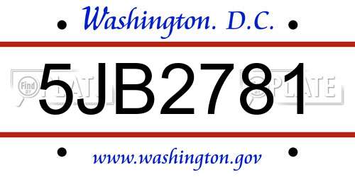 5JB2781 District Of Columbia License Plate