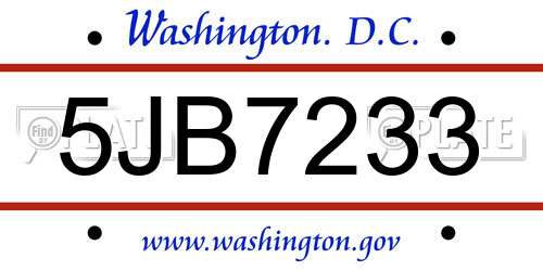5JB7233 District Of Columbia License Plate