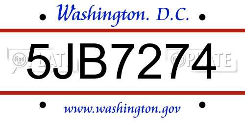 5JB7274 District Of Columbia License Plate