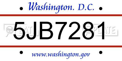 5JB7281 District Of Columbia License Plate
