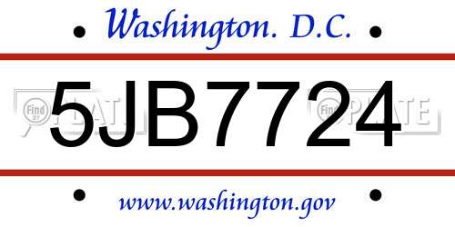 5JB7724 District Of Columbia License Plate