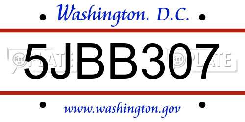 5JBB307 District Of Columbia License Plate