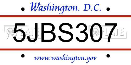 5JBS307 District Of Columbia License Plate