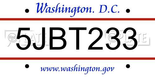 5JBT233 District Of Columbia License Plate