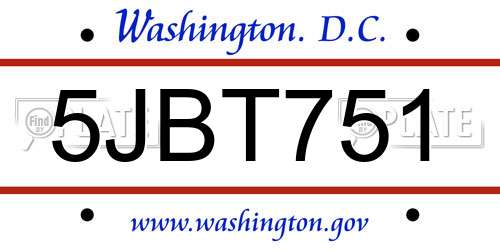 5JBT751 District Of Columbia License Plate