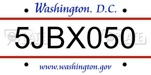 5JBX050 District Of Columbia License Plate