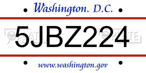 5JBZ224 District Of Columbia License Plate