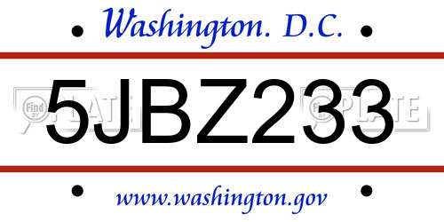 5JBZ233 District Of Columbia License Plate