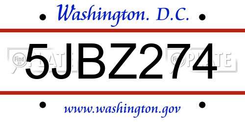 5JBZ274 District Of Columbia License Plate