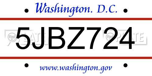 5JBZ724 District Of Columbia License Plate
