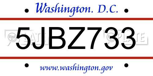 5JBZ733 District Of Columbia License Plate