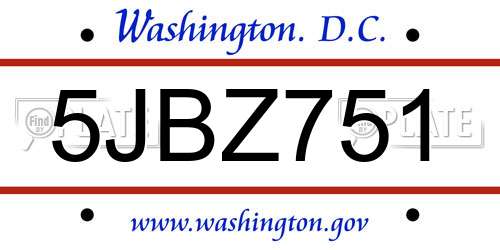 5JBZ751 District Of Columbia License Plate
