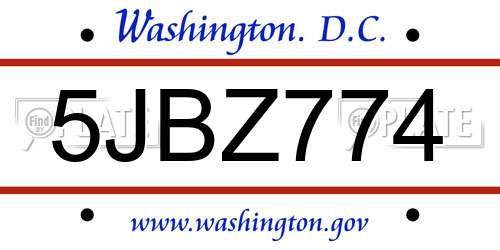 5JBZ774 District Of Columbia License Plate