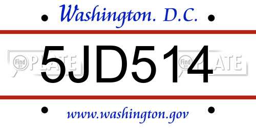 5JD514 District Of Columbia License Plate