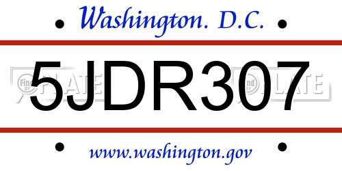 5JDR307 District Of Columbia License Plate