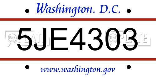 5JE4303 District Of Columbia License Plate