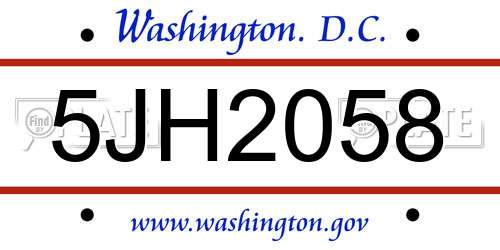 5JH2058 District Of Columbia License Plate