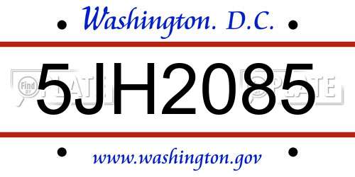 5JH2085 District Of Columbia License Plate