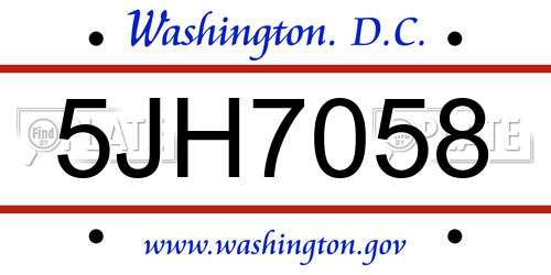 5JH7058 District Of Columbia License Plate