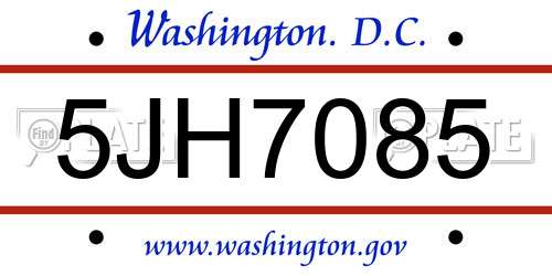 5JH7085 District Of Columbia License Plate