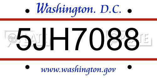 5JH7088 District Of Columbia License Plate