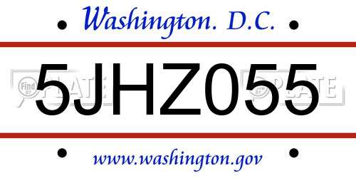 5JHZ055 District Of Columbia License Plate
