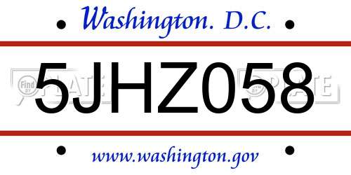 5JHZ058 District Of Columbia License Plate