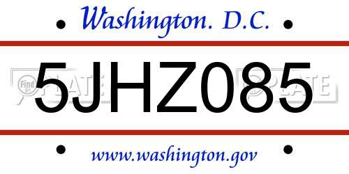 5JHZ085 District Of Columbia License Plate
