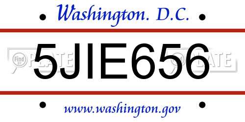5JIE656 District Of Columbia License Plate