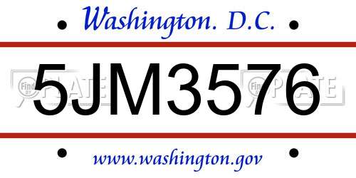 5JM3576 District Of Columbia License Plate