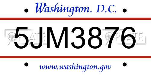 5JM3876 District Of Columbia License Plate