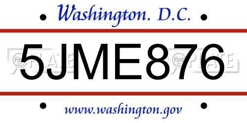 5JME876 District Of Columbia License Plate