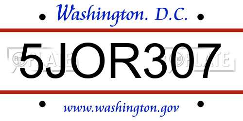 5JOR307 District Of Columbia License Plate