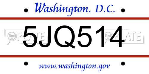 5JQ514 District Of Columbia License Plate