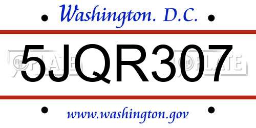 5JQR307 District Of Columbia License Plate