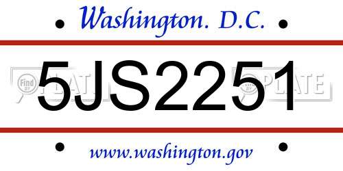 5JS2251 District Of Columbia License Plate