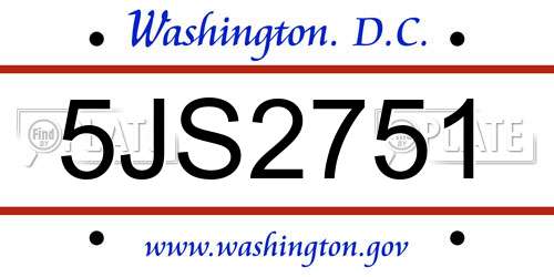 5JS2751 District Of Columbia License Plate