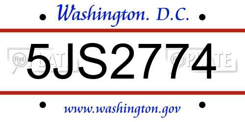 5JS2774 District Of Columbia License Plate