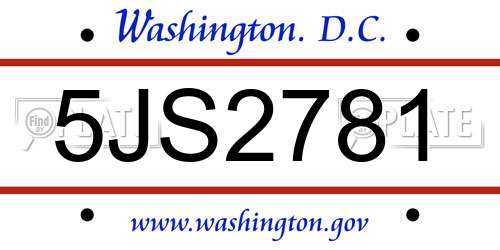 5JS2781 District Of Columbia License Plate