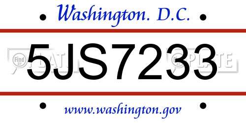 5JS7233 District Of Columbia License Plate