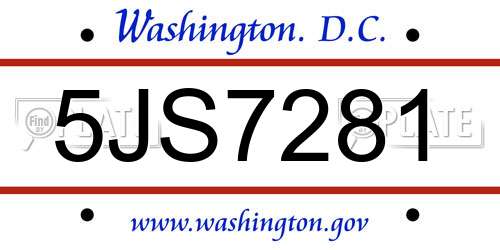 5JS7281 District Of Columbia License Plate