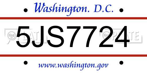 5JS7724 District Of Columbia License Plate
