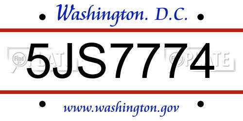 5JS7774 District Of Columbia License Plate