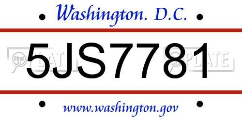 5JS7781 District Of Columbia License Plate