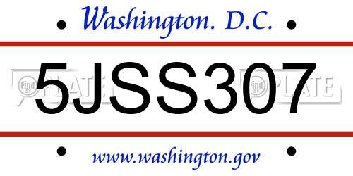 5JSS307 District Of Columbia License Plate