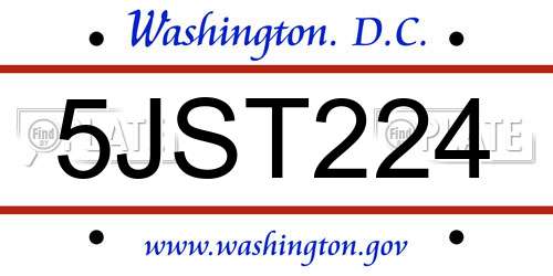 5JST224 District Of Columbia License Plate