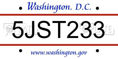 5JST233 District Of Columbia License Plate