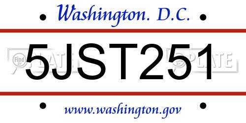 5JST251 District Of Columbia License Plate