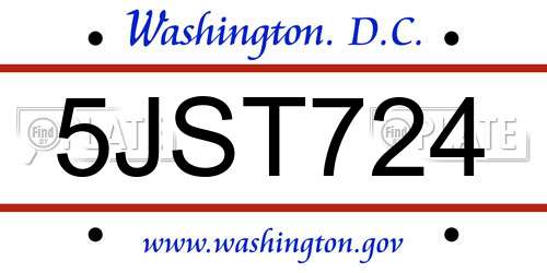 5JST724 District Of Columbia License Plate