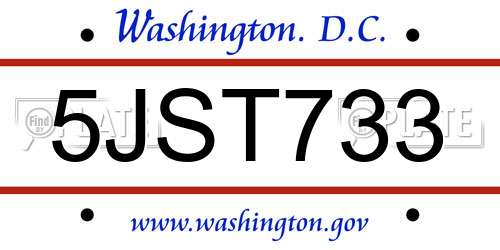 5JST733 District Of Columbia License Plate